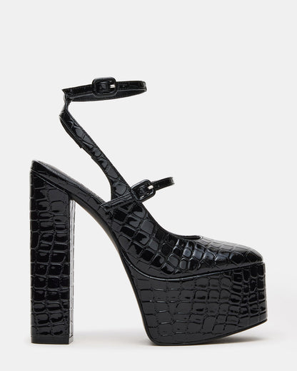 SCOTLYN Black Crocodile Women's Platform Block Heel Steve Madden BLACK CROCODILE