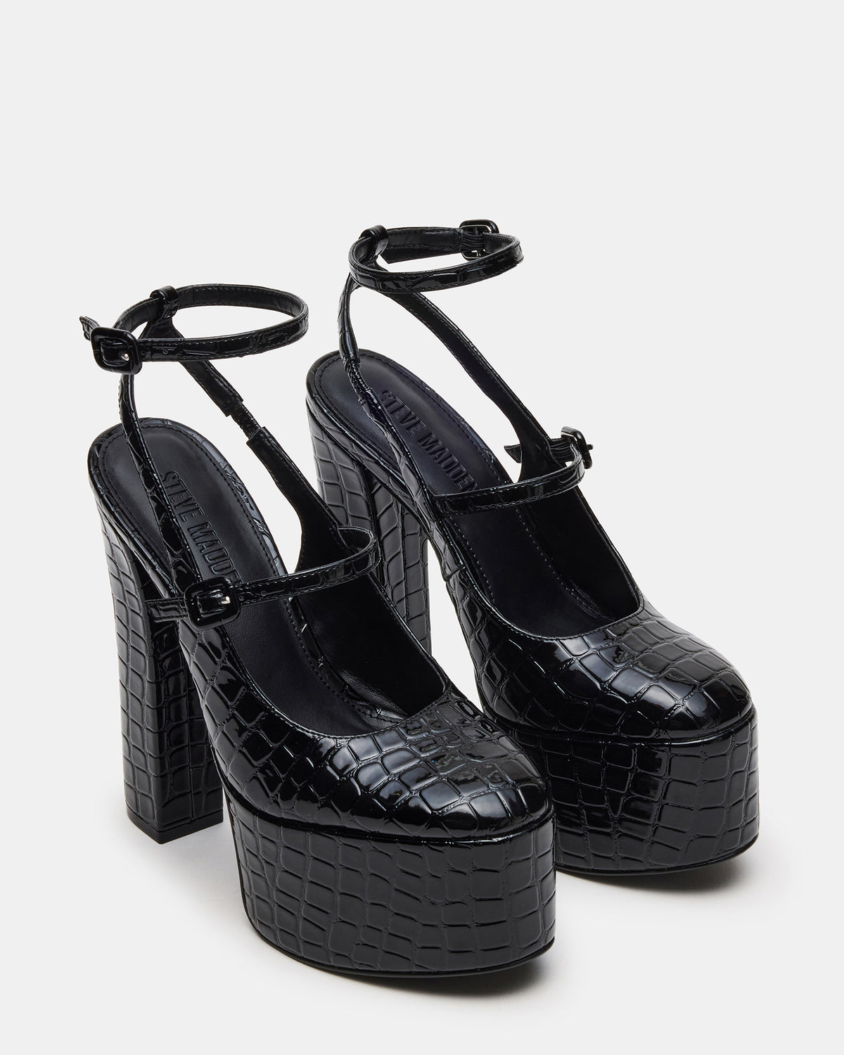 SCOTLYN Black Crocodile Women's Platform Block Heel Steve Madden BLACK CROCODILE