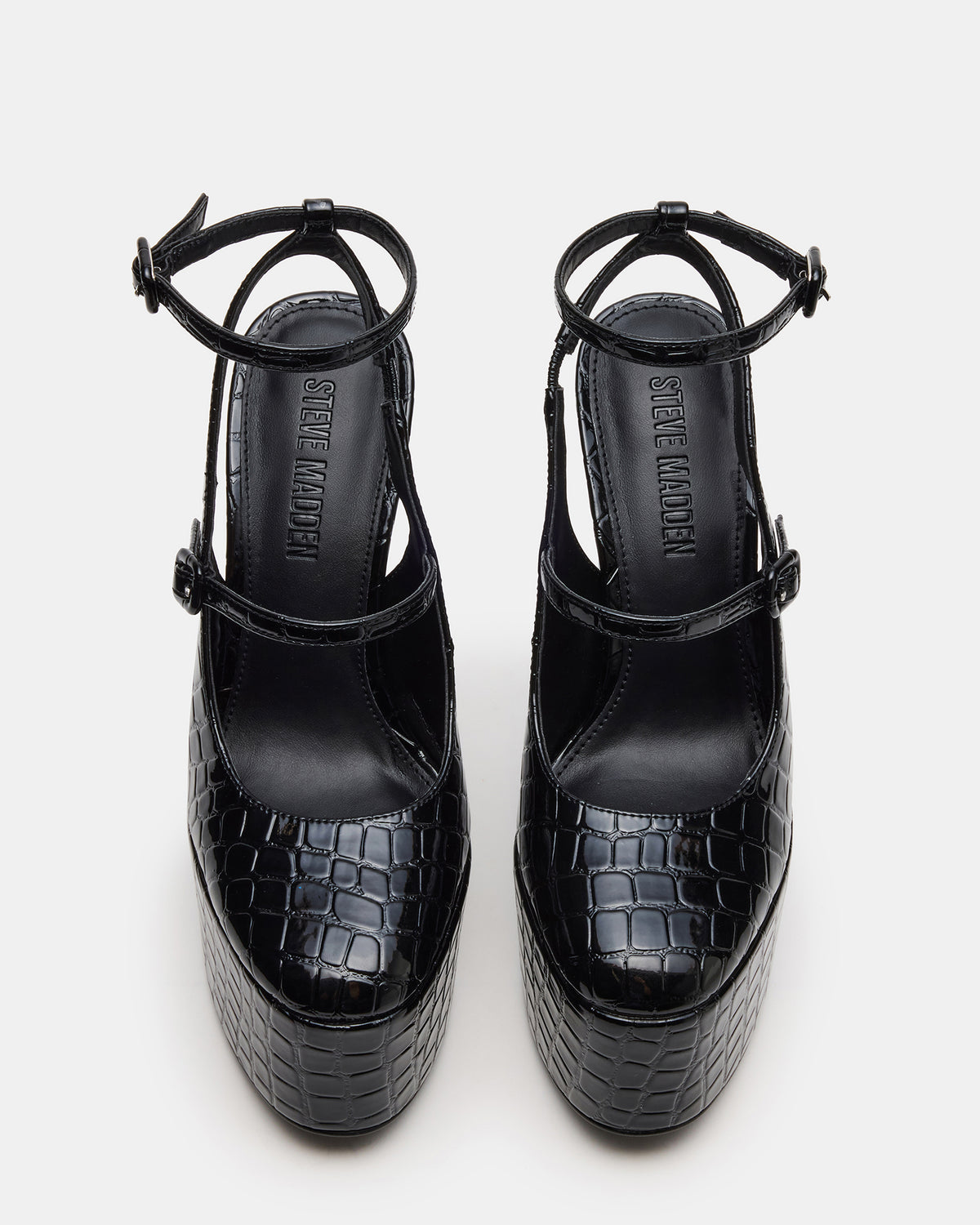SCOTLYN Black Crocodile Women's Platform Block Heel Steve Madden BLACK CROCODILE