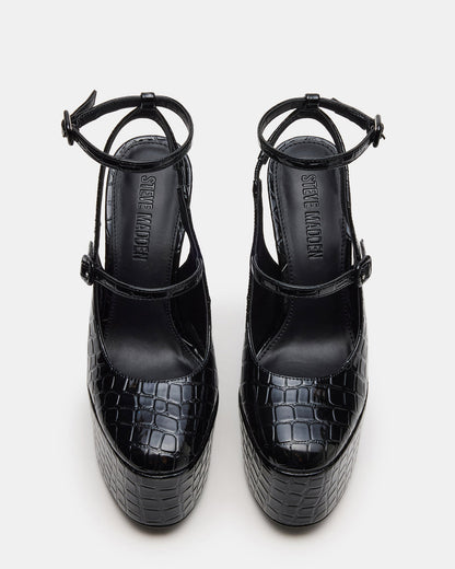 SCOTLYN Black Crocodile Women's Platform Block Heel Steve Madden BLACK CROCODILE