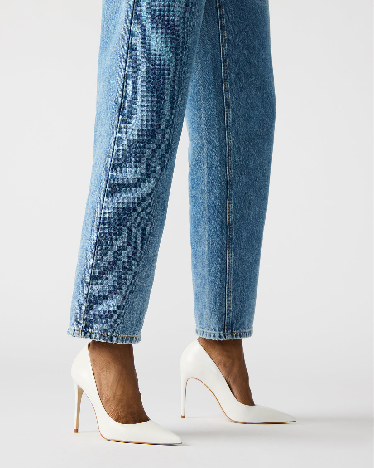 NOIR White Leather Pointed-Toe Stiletto Pump Women's Heels Steve Madden WHITE LEATHER