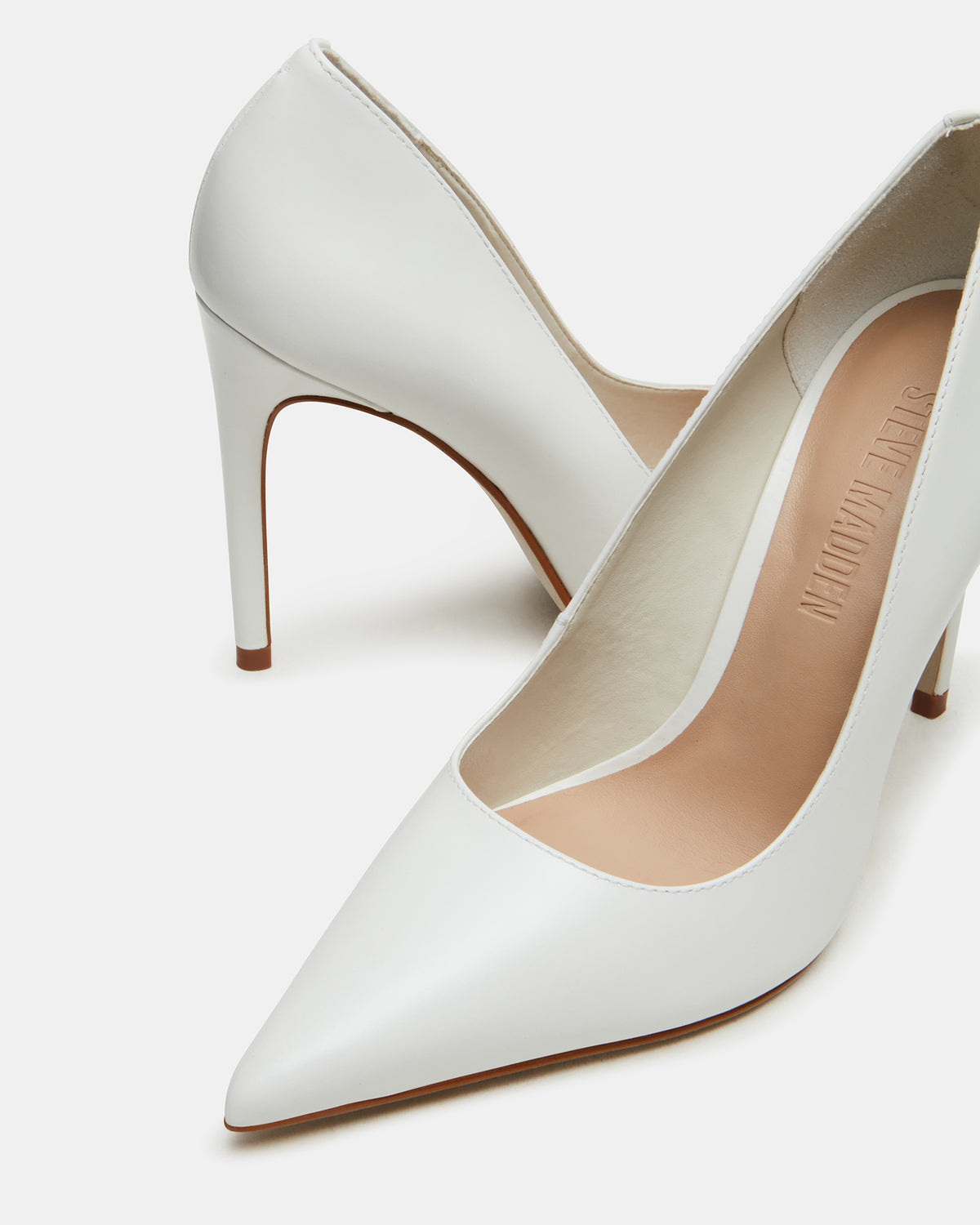 NOIR White Leather Pointed-Toe Stiletto Pump Women's Heels Steve Madden WHITE LEATHER