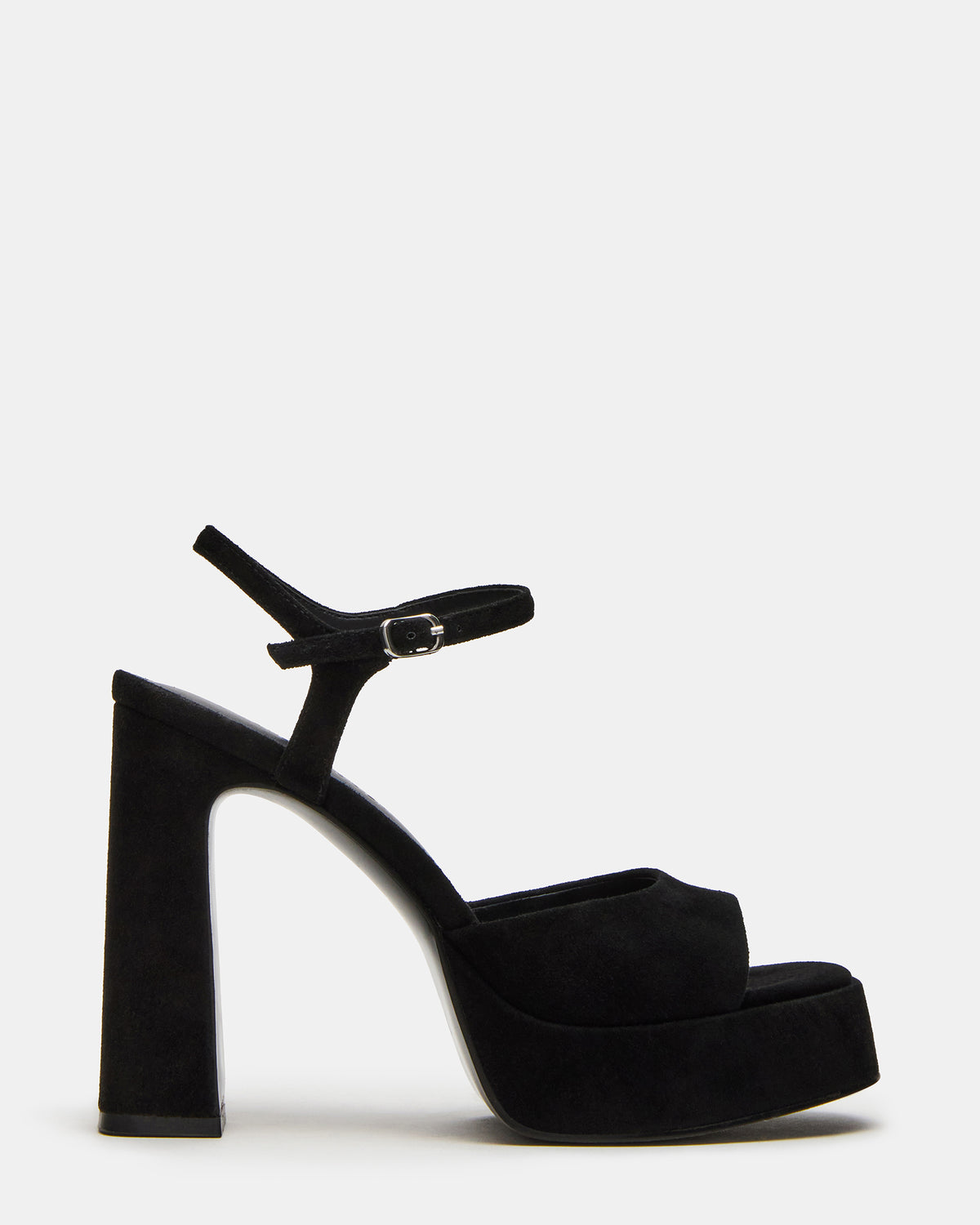 LINADRA Black Suede Women's Platform Square-Toe Strappy Heel Steve Madden BLACK SUEDE
