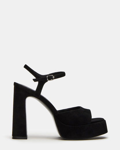 LINADRA Black Suede Women's Platform Square-Toe Strappy Heel Steve Madden BLACK SUEDE
