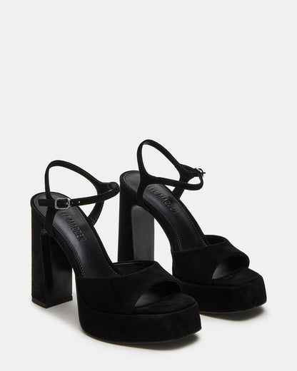 LINADRA Black Suede Women's Platform Square-Toe Strappy Heel Steve Madden BLACK SUEDE