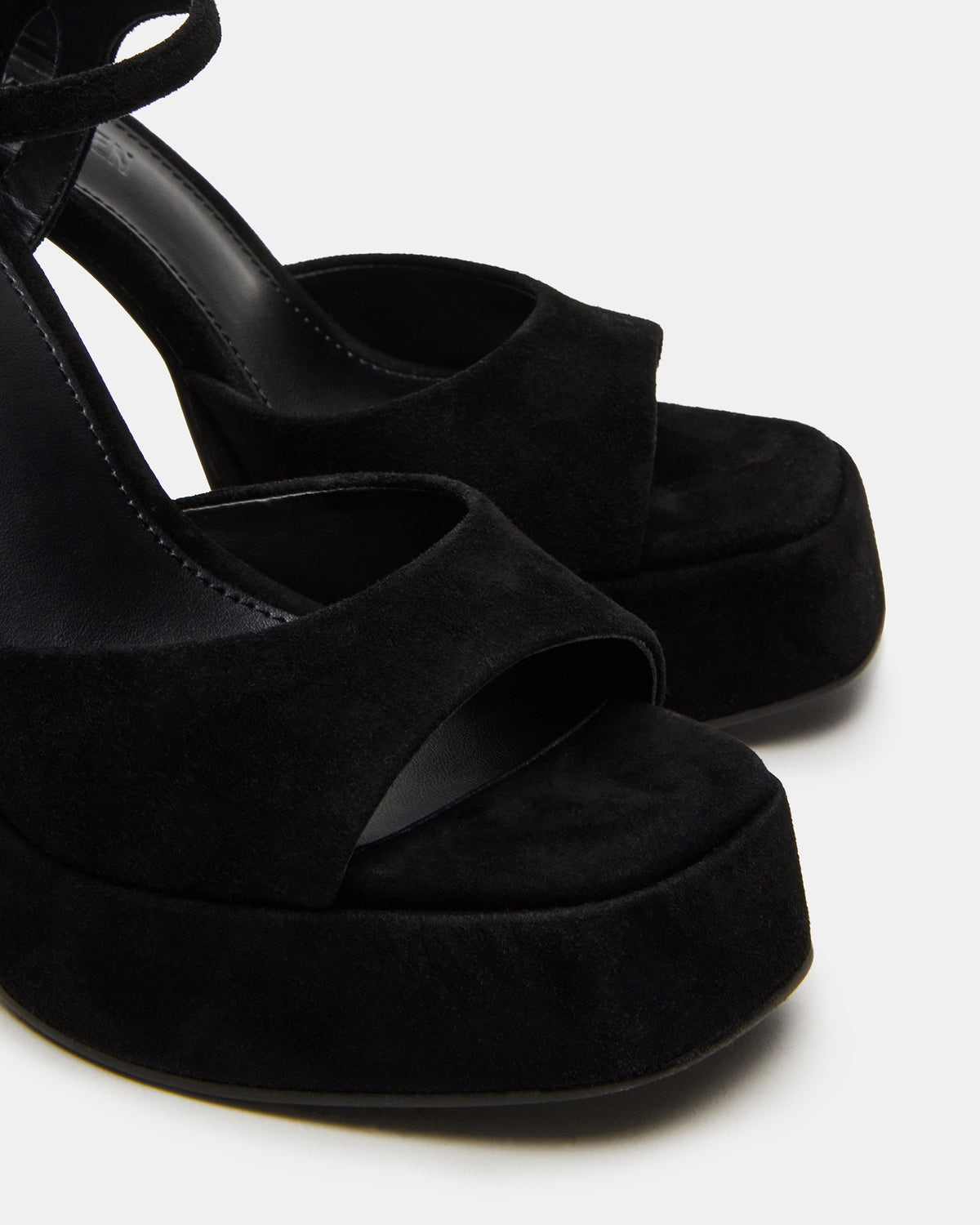 LINADRA Black Suede Women's Platform Square-Toe Strappy Heel Steve Madden BLACK SUEDE