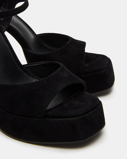 LINADRA Black Suede Women's Platform Square-Toe Strappy Heel Steve Madden BLACK SUEDE