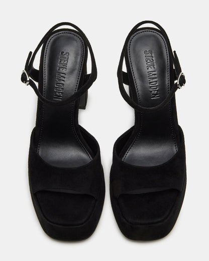 LINADRA Black Suede Women's Platform Square-Toe Strappy Heel Steve Madden BLACK SUEDE