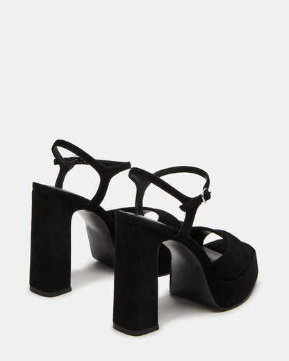 LINADRA Black Suede Women's Platform Square-Toe Strappy Heel Steve Madden BLACK SUEDE