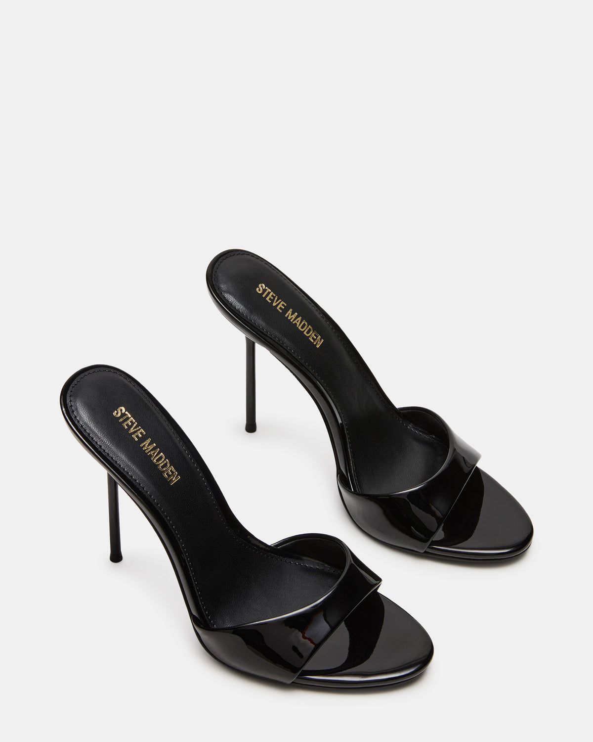 DAVINA Black Patent Rounded Open-Toe Mule Stiletto Women's Heel Steve Madden BLACK PATENT
