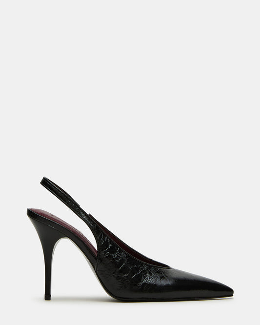 ANDROMEDA Black Leather Slingback Pointed-Toe Stiletto Pump Women's Heel