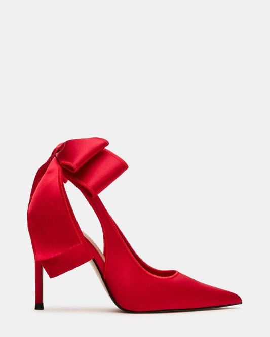 TEACUP Red Satin Women's Pointed-Toe Slingback Heel