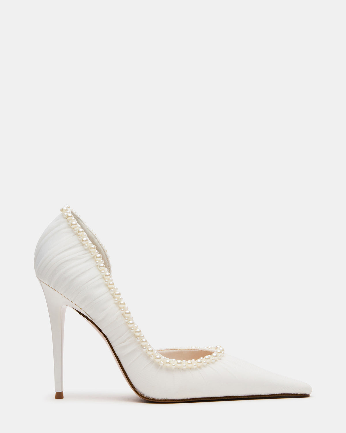 ELEGANT Pearl Ivory Mesh Ruched Pointed-Toe Stiletto Pump Women's Heel Steve Madden IVORY MESH
