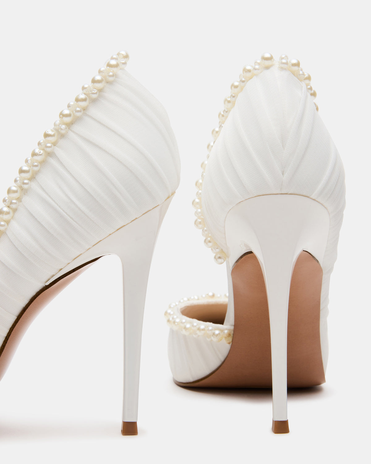 ELEGANT Pearl Ivory Mesh Ruched Pointed-Toe Stiletto Pump Women's Heel Steve Madden IVORY MESH