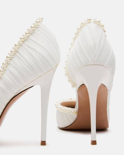 ELEGANT Pearl Ivory Mesh Ruched Pointed-Toe Stiletto Pump Women's Heel Steve Madden IVORY MESH