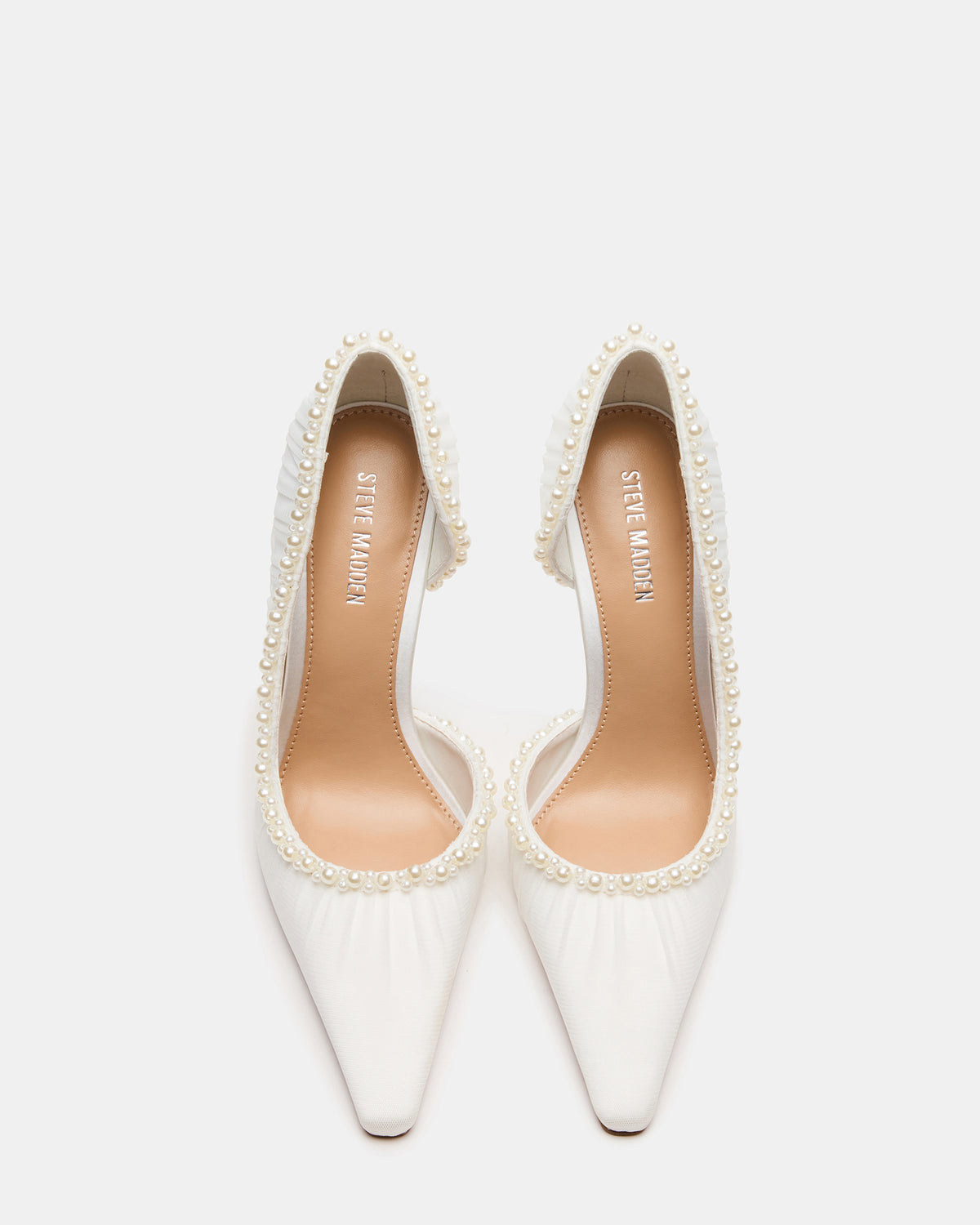 ELEGANT Pearl Ivory Mesh Ruched Pointed-Toe Stiletto Pump Women's Heel Steve Madden IVORY MESH