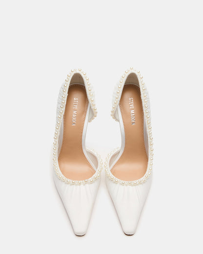 ELEGANT Pearl Ivory Mesh Ruched Pointed-Toe Stiletto Pump Women's Heel Steve Madden IVORY MESH
