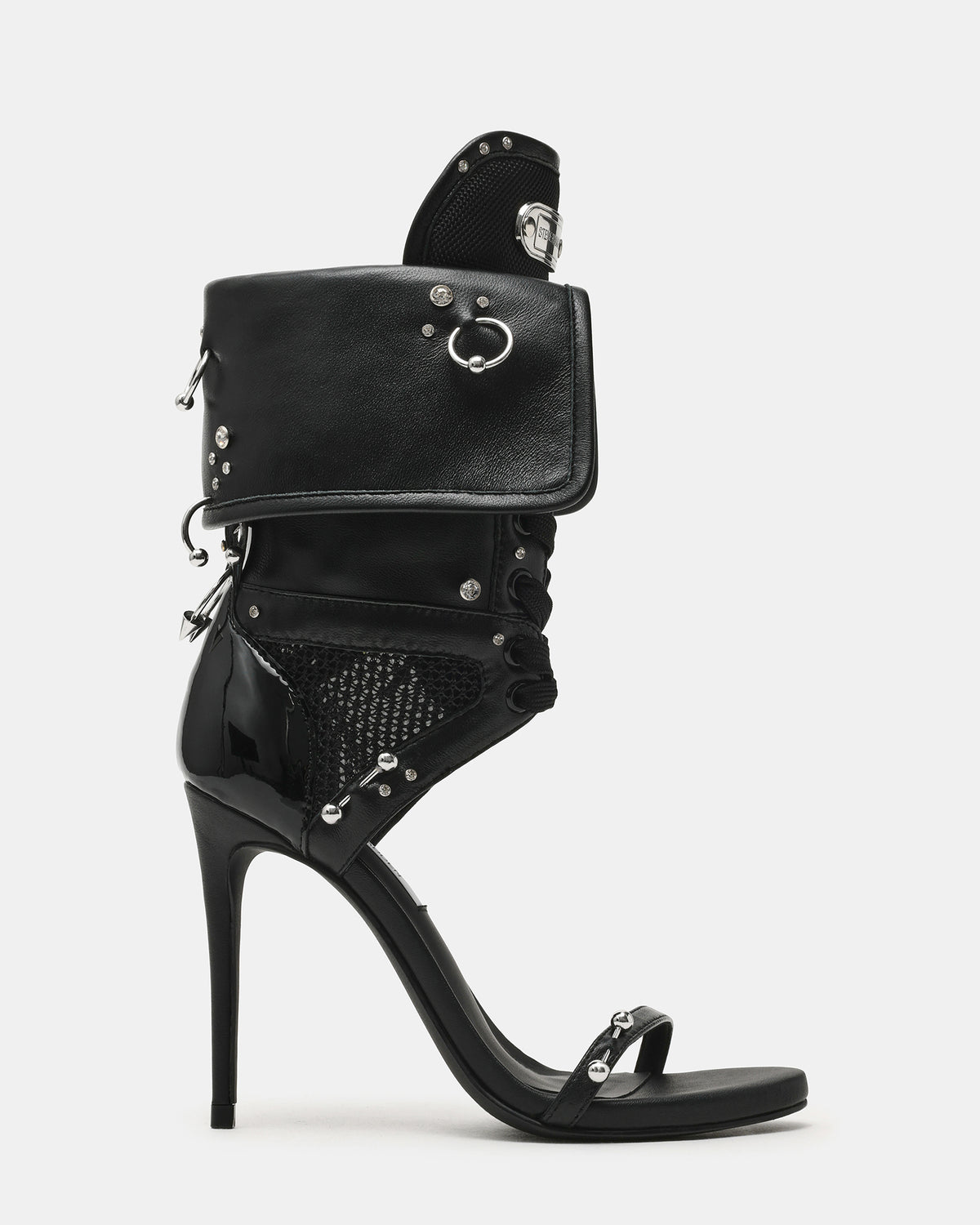 CASELLA Piercing Black Open-Toe Stiletto Lace-Up Women's Heel Steve Madden BLACK