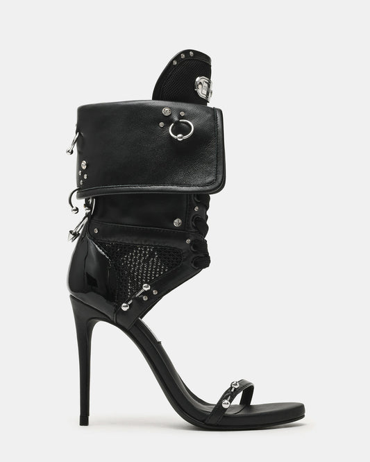 CASELLA Piercing Black Open-Toe Stiletto Lace-Up Women's Heel Steve Madden BLACK