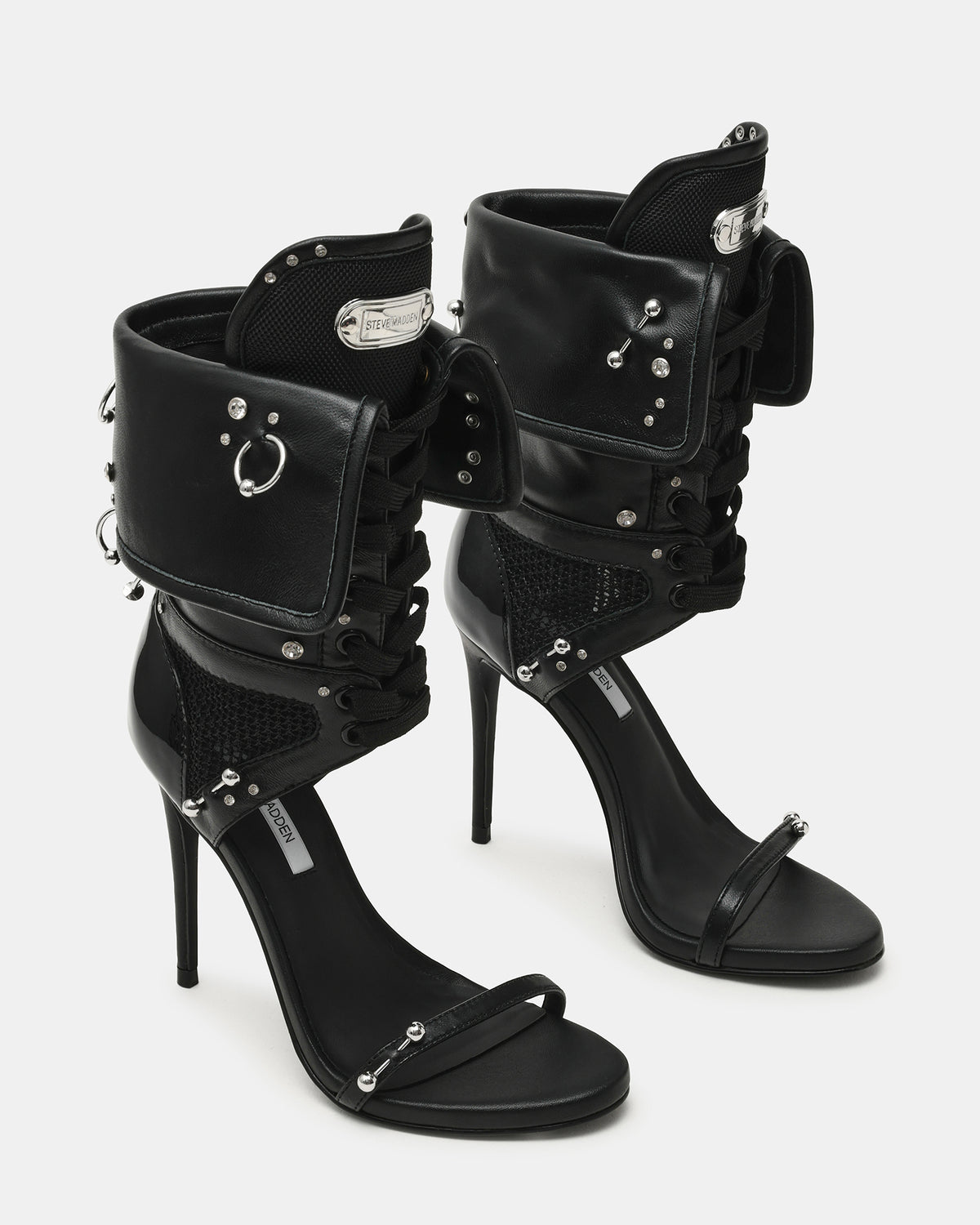 CASELLA Piercing Black Open-Toe Stiletto Lace-Up Women's Heel Steve Madden BLACK