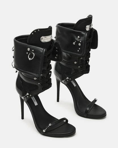 CASELLA Piercing Black Open-Toe Stiletto Lace-Up Women's Heel Steve Madden BLACK