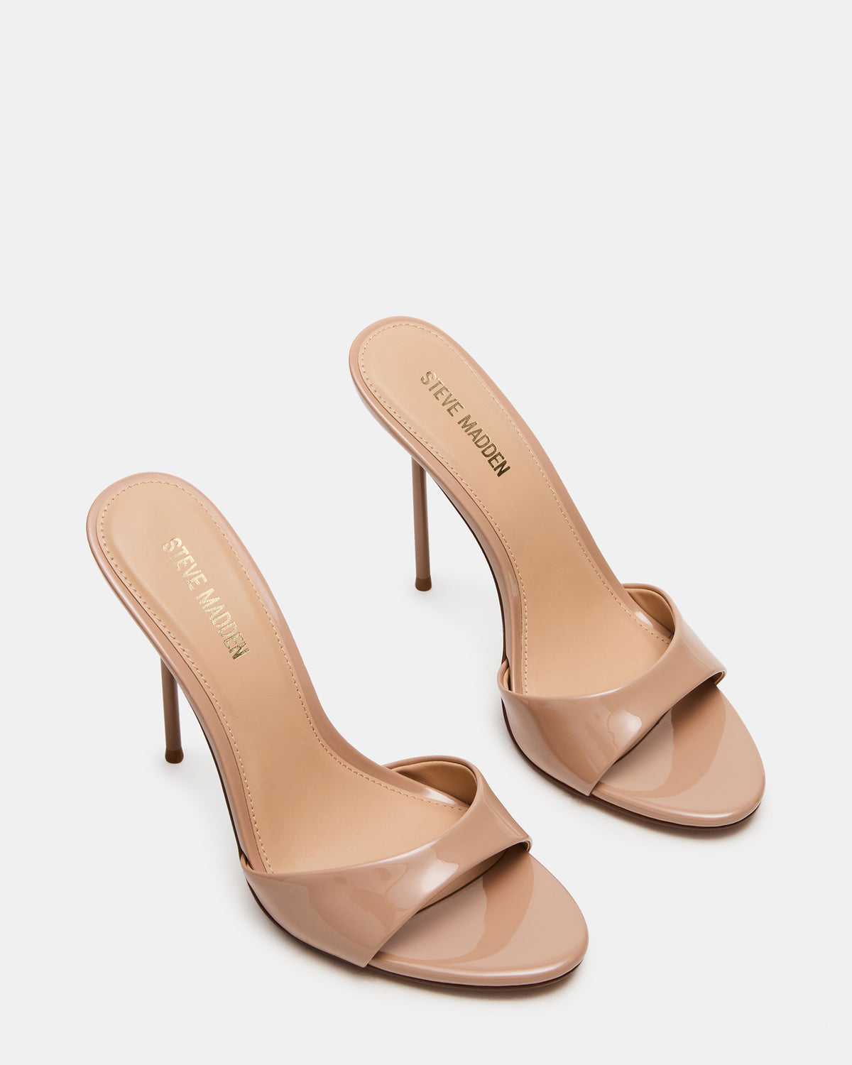 DAVINA Tan Patent Rounded Open-Toe Mule Stiletto Women's Heel Steve Madden TAN PATENT