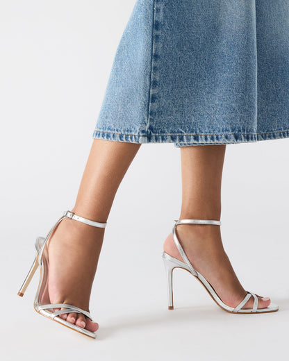JYPSEY Silver Leather Strappy Stiletto Women's Heel Steve Madden SILVER LEATHER