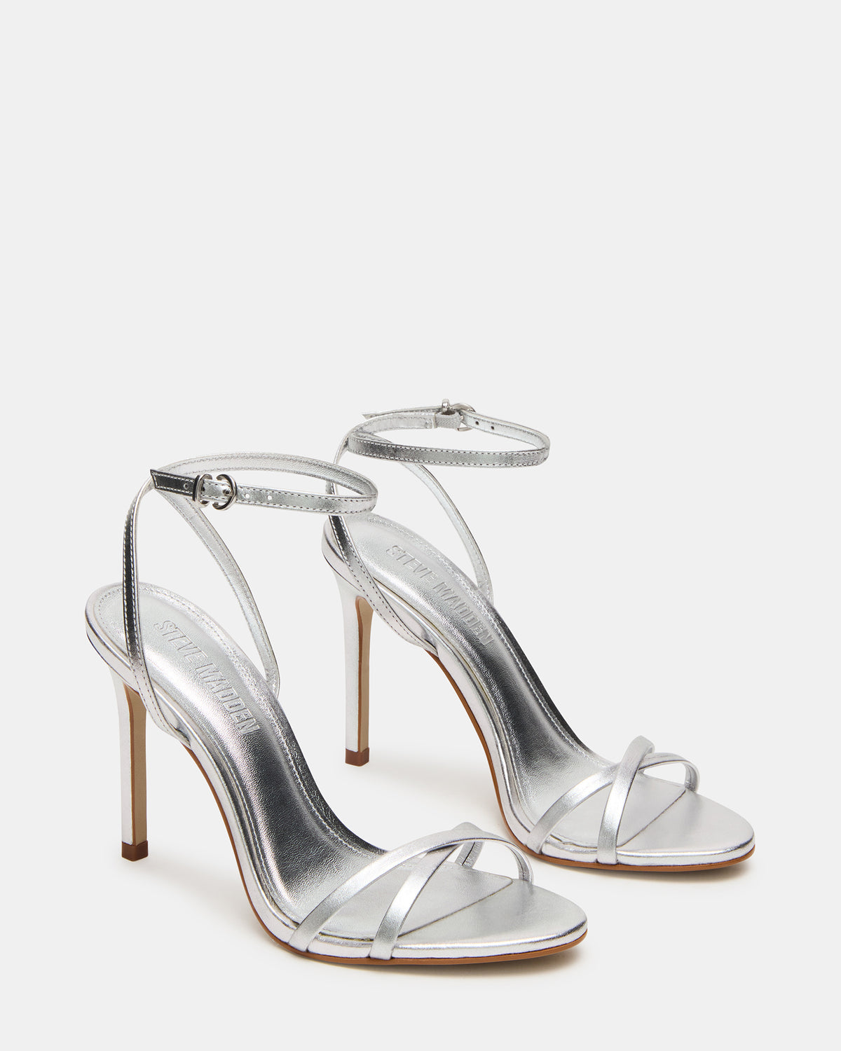 JYPSEY Silver Leather Strappy Stiletto Women's Heel Steve Madden SILVER LEATHER