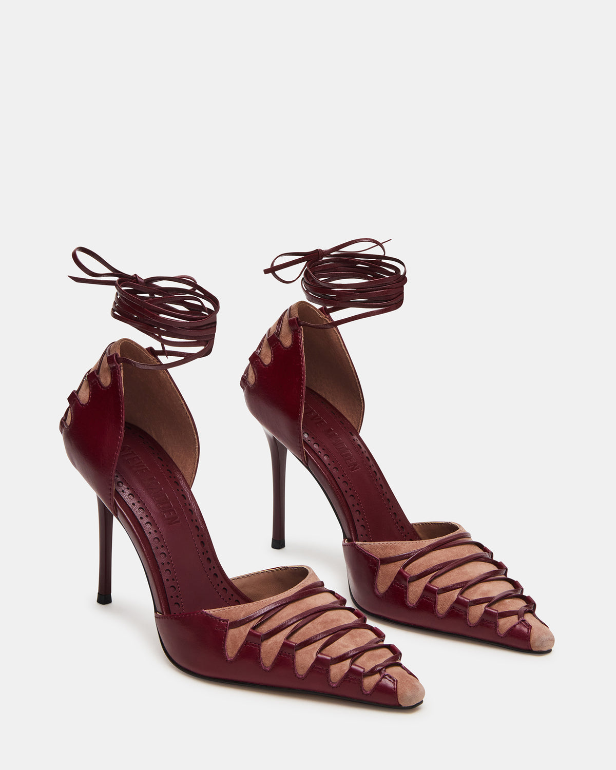 DANGER Burgundy Multi Pointed-Toe Lace-Up Stiletto Pump Women's Heel Steve Madden BURGUNDY MULTI