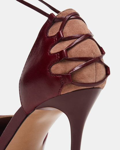DANGER Burgundy Multi Pointed-Toe Lace-Up Stiletto Pump Women's Heel Steve Madden BURGUNDY MULTI