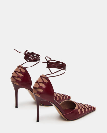 DANGER Burgundy Multi Pointed-Toe Lace-Up Stiletto Pump Women's Heel Steve Madden BURGUNDY MULTI