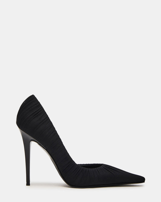 ELEGANT Black Ruched Pointed-Toe Stiletto Pump Women's Heel