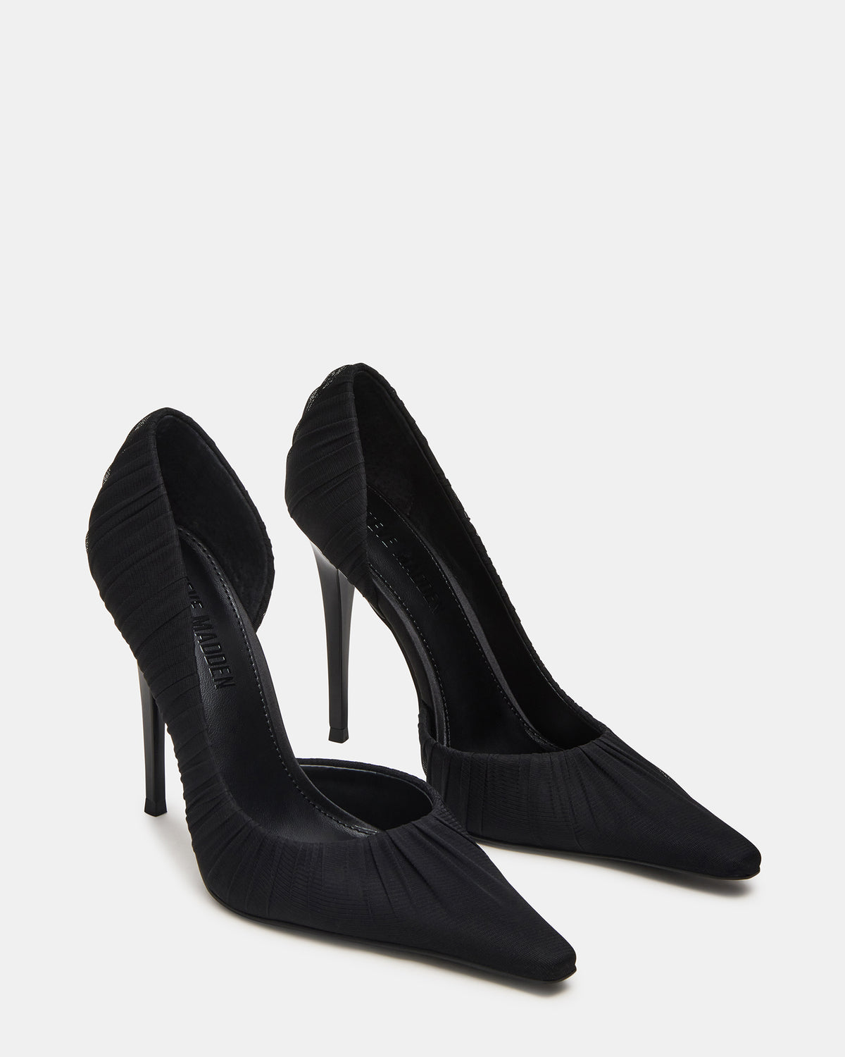 ELEGANT Black Ruched Pointed-Toe Stiletto Pump Women's Heel Steve Madden BLACK