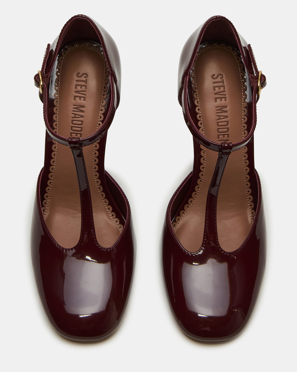 MALCOLM Burgundy Patent T-Strap Block Heel Women's Heel Steve Madden BURGUNDY PATENT