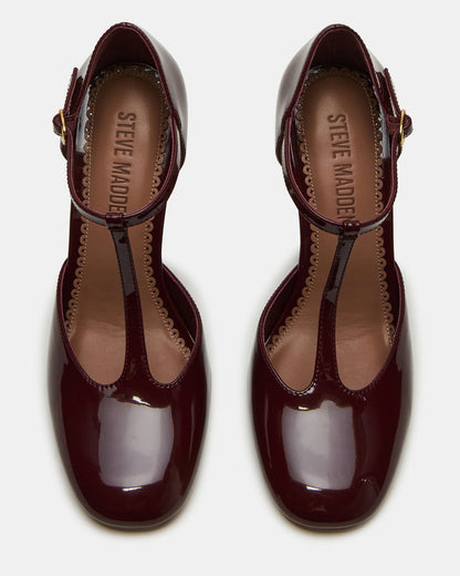 MALCOLM Burgundy Patent T-Strap Block Heel Women's Heel Steve Madden BURGUNDY PATENT
