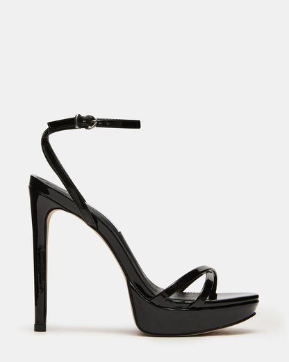 JUNI Black Patent Criss Cross Stiletto Ankle Strap Women's Heel Steve Madden BLACK PATENT