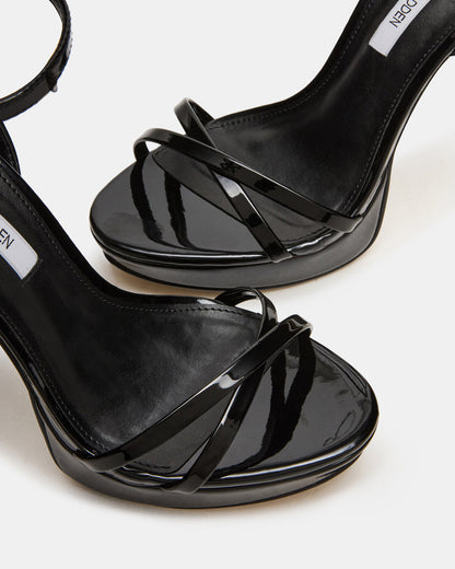 JUNI Black Patent Criss Cross Stiletto Ankle Strap Women's Heel Steve Madden BLACK PATENT
