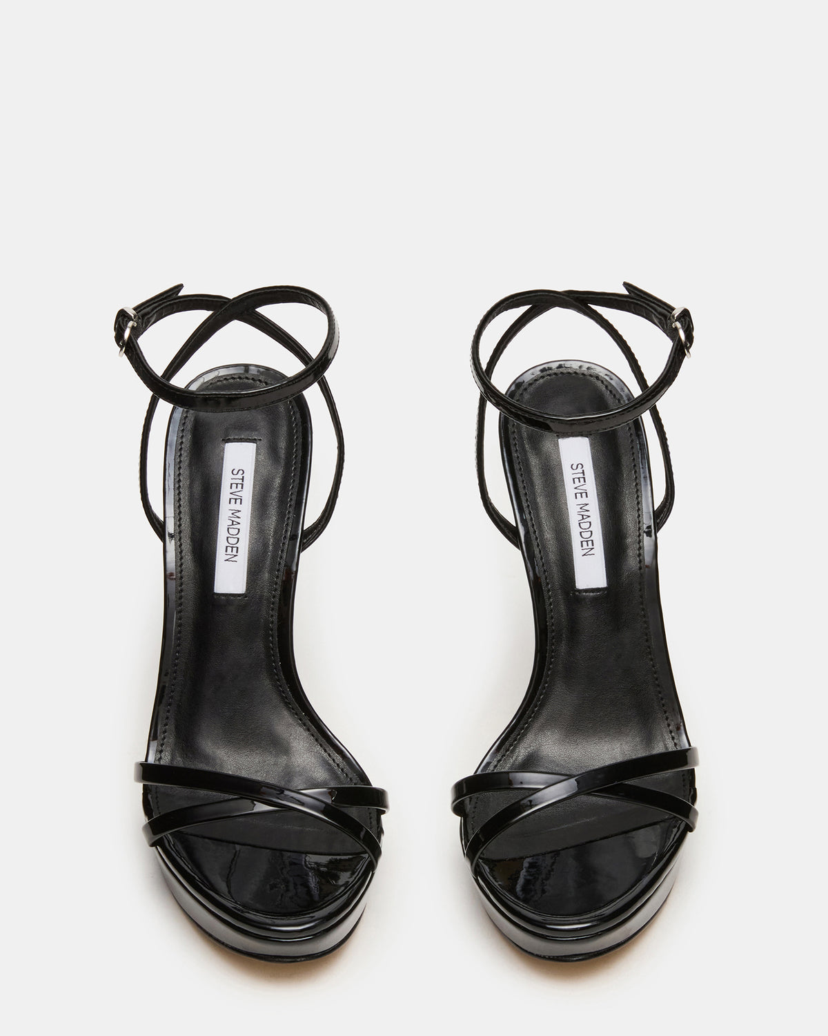 JUNI Black Patent Criss Cross Stiletto Ankle Strap Women's Heel Steve Madden BLACK PATENT