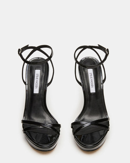 JUNI Black Patent Criss Cross Stiletto Ankle Strap Women's Heel Steve Madden BLACK PATENT