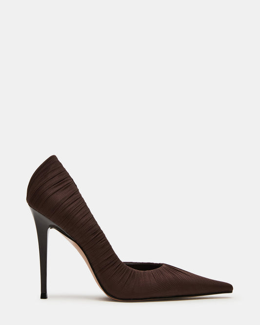 ELEGANT Brown Ruched Pointed-Toe Stiletto Pump Women's Heel