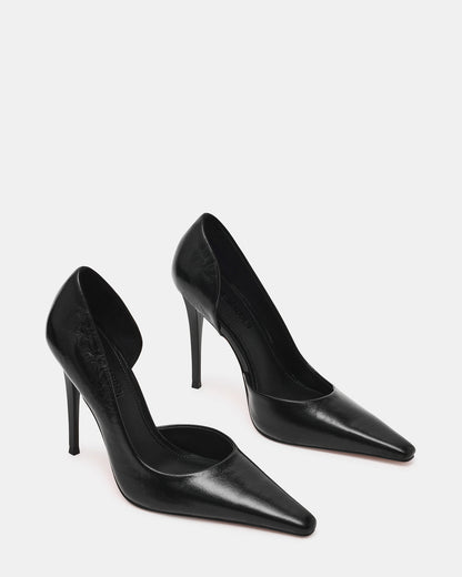 ELEGANT Black Leather Pointed-Toe Stiletto Pump Women's Heel Steve Madden BLACK LEATHER