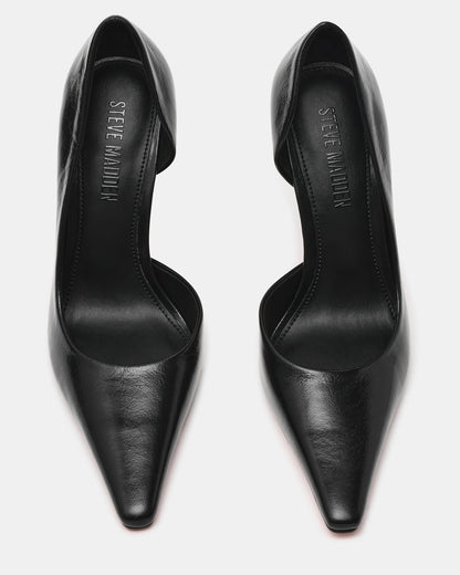 ELEGANT Black Leather Pointed-Toe Stiletto Pump Women's Heel Steve Madden BLACK LEATHER
