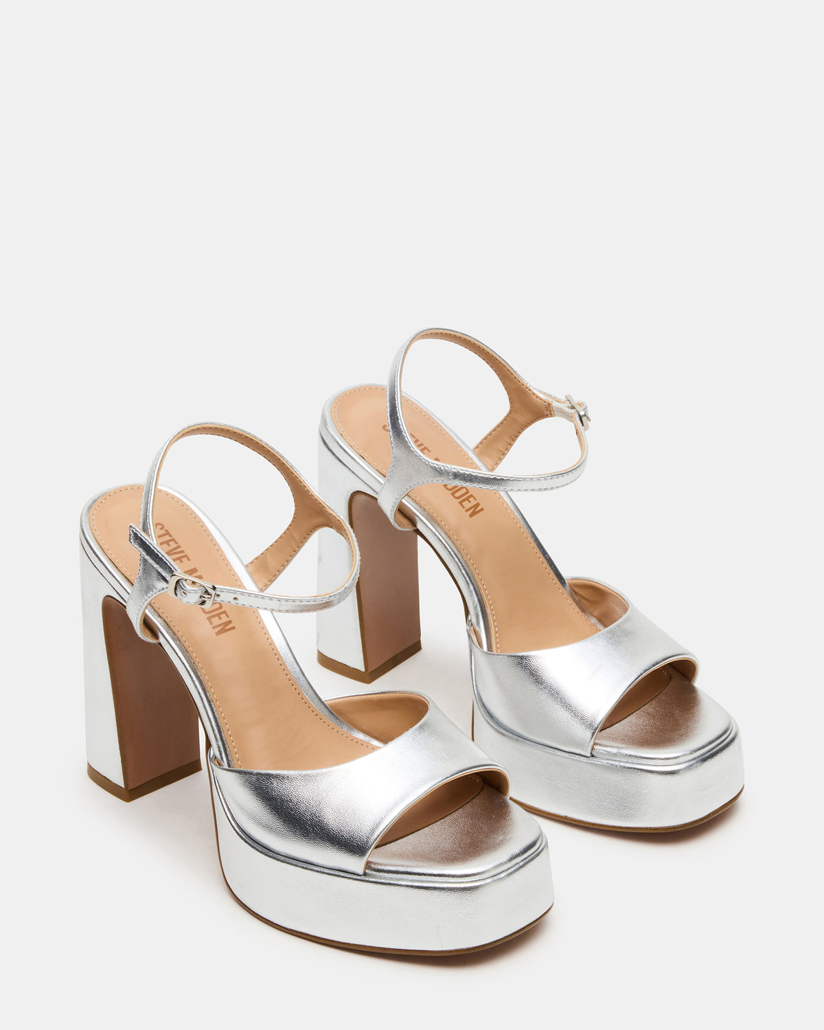 LIANDRA Silver Platform Square-Toe Strappy Women's Heel Steve Madden SILVER