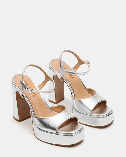 LIANDRA Silver Platform Square-Toe Strappy Women's Heel Steve Madden SILVER