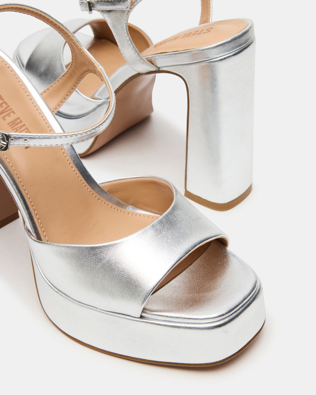 LIANDRA Silver Platform Square-Toe Strappy Women's Heel Steve Madden SILVER