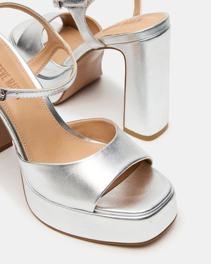 LIANDRA Silver Platform Square-Toe Strappy Women's Heel Steve Madden SILVER