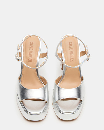 LIANDRA Silver Platform Square-Toe Strappy Women's Heel Steve Madden SILVER