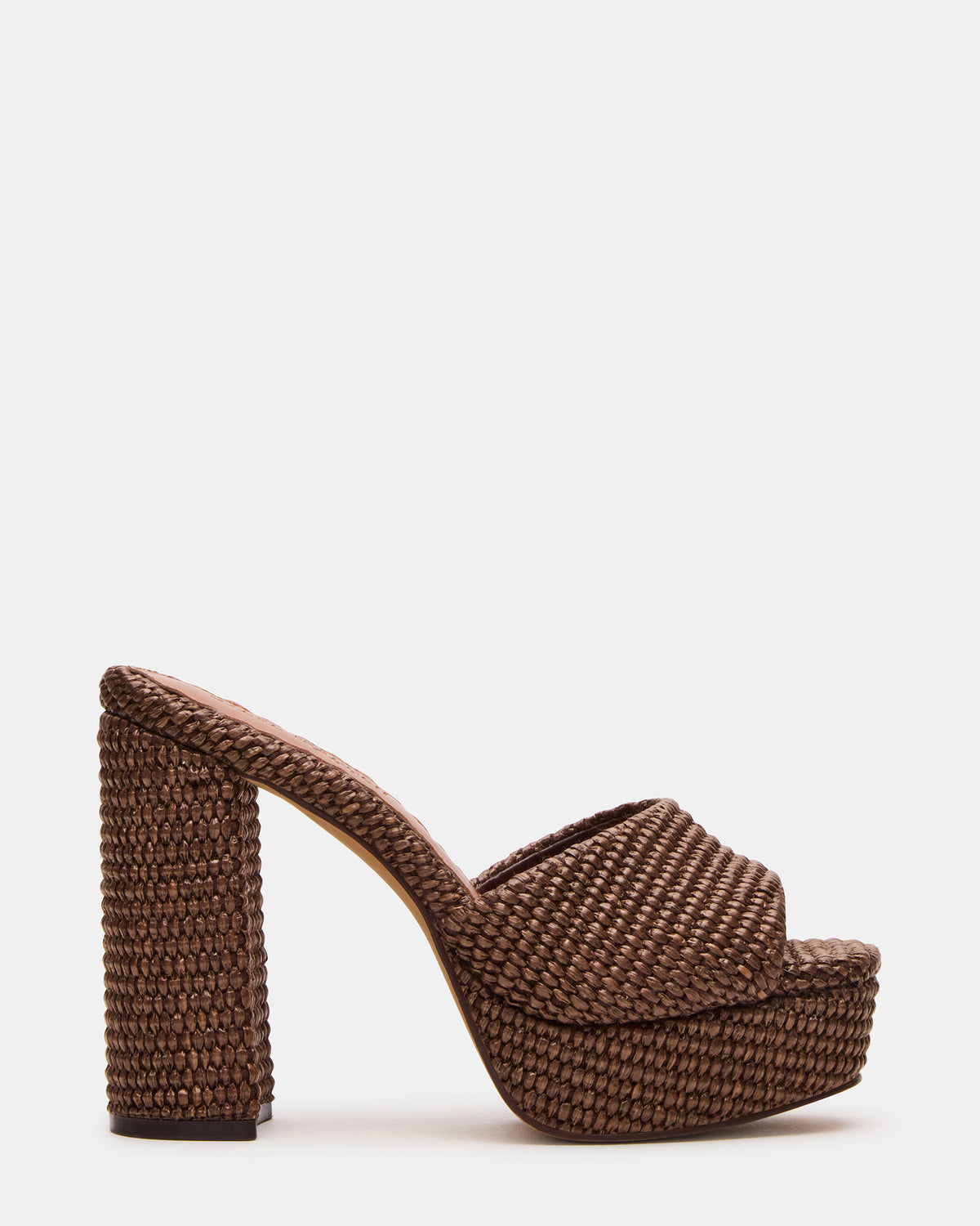 JOEL Brown Raffia Square-Toe Platform Raffia Mule Women's Heel Steve Madden BROWN RAFFIA