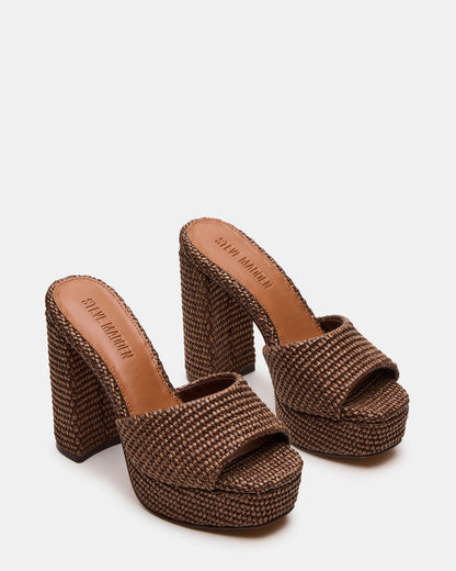 JOEL Brown Raffia Square-Toe Platform Raffia Mule Women's Heel Steve Madden BROWN RAFFIA