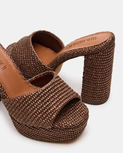 JOEL Brown Raffia Square-Toe Platform Raffia Mule Women's Heel Steve Madden BROWN RAFFIA
